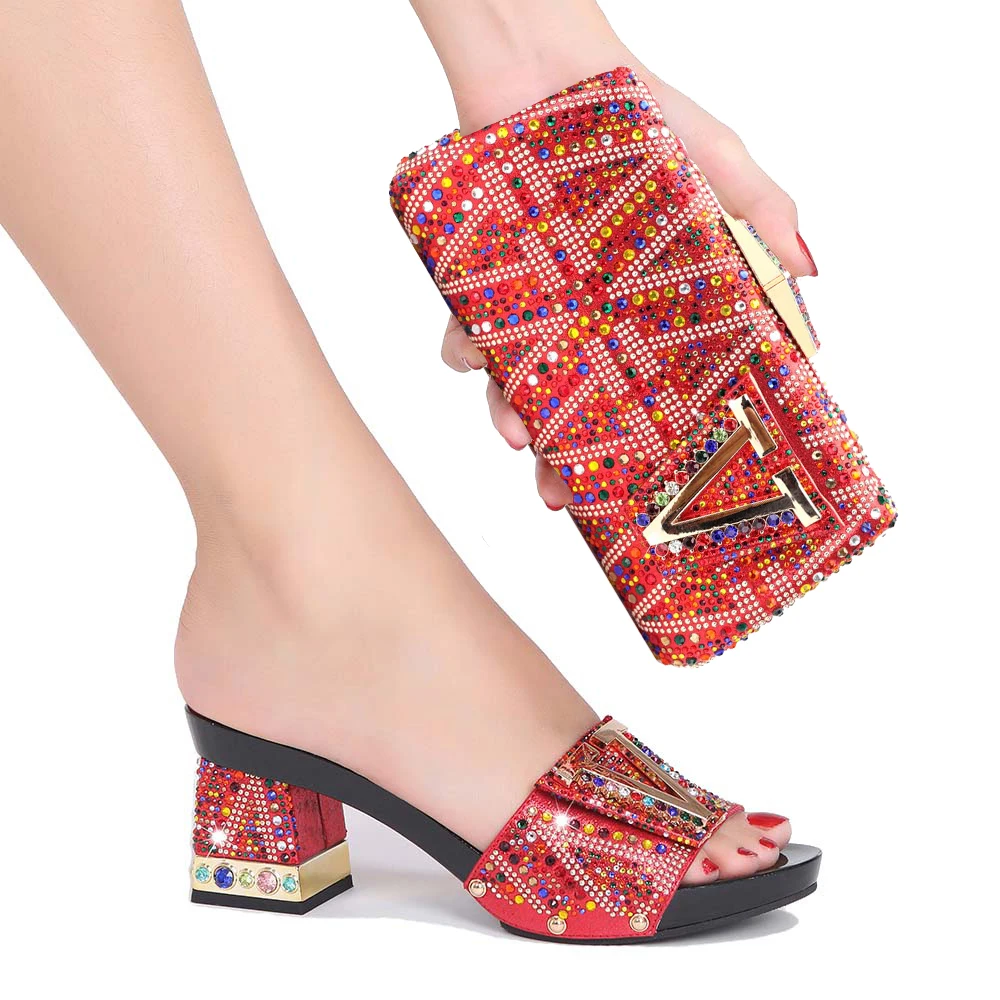 

2022 Women's New Fashion Shoes And Bag Set African Sets Italian Party Ladies Decorated With Rhinestone Nigerian Shoes And Bag