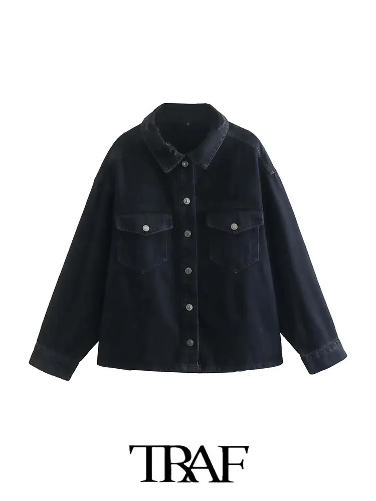 

Женская джинсовая куртка с длинным рукавом, свободного покроя