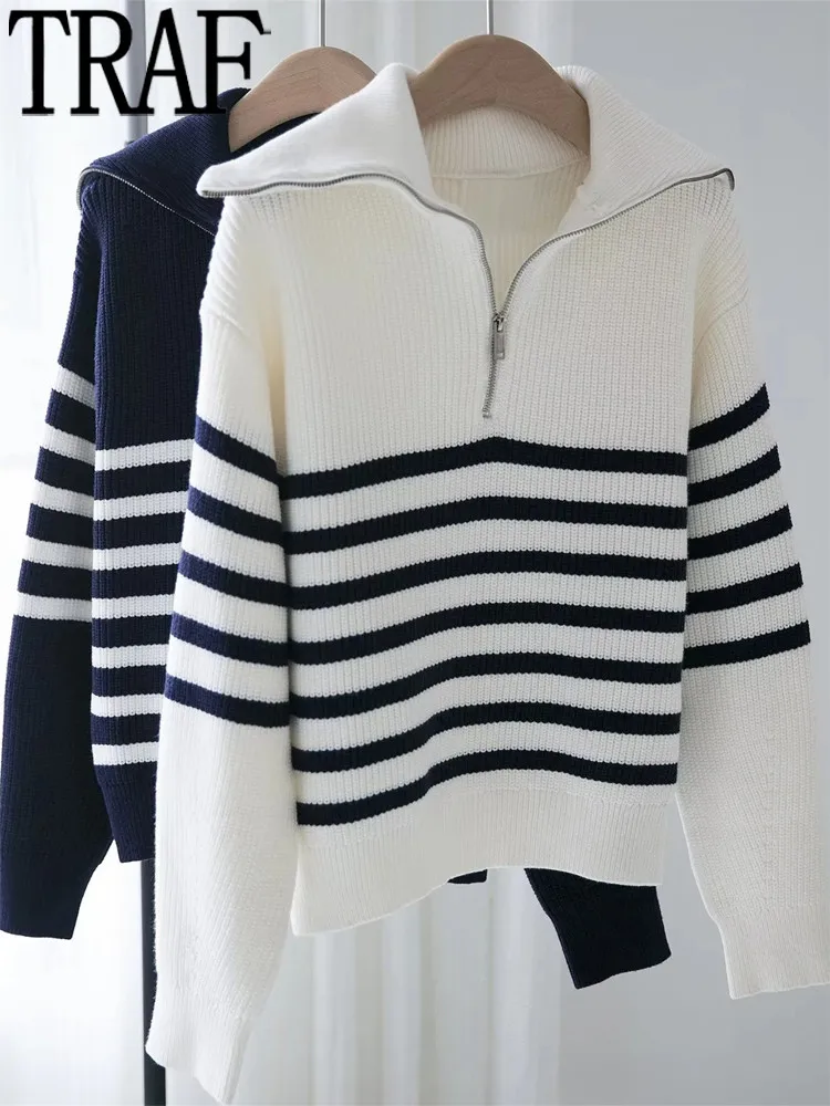 

Свитер женский в белую полоску, с длинным рукавом, на молнии