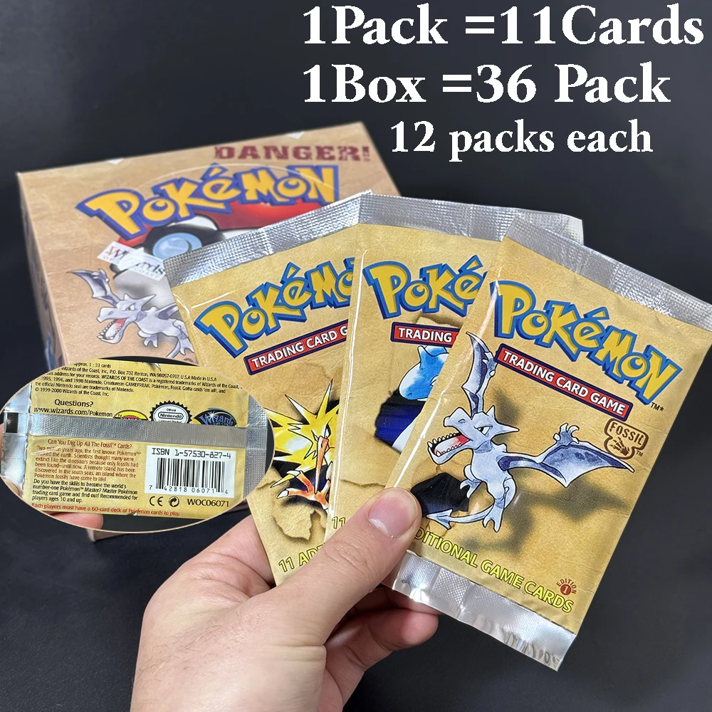 Фото PKM Proxy Game PTCG Cards rare Booster Packs Base Fossil Jungle 9 одиночных пакетов 1 упаковка 11 карт и бустер 3 коробки 1 коробка 36 упаковок игрушек №5