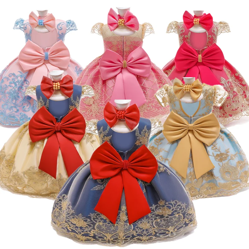 

1 2 Years Old Baby Girls Dress For Kids 1st 2st Birthday Party Bow Dress Newborn Baptism Clothing Infantil Christening Gown 12M