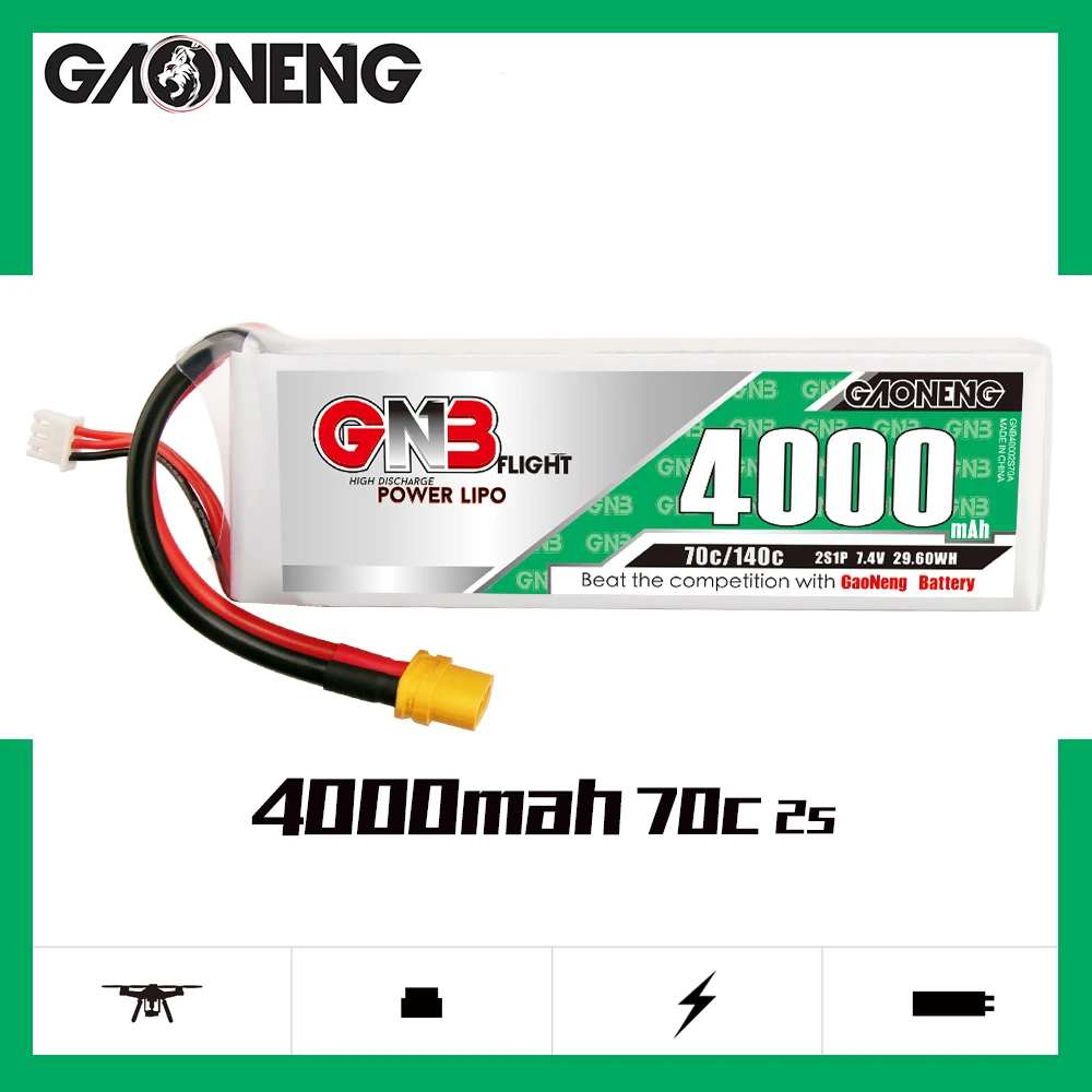 

GAONENG GNB 2S1P 4000mAh 7.4V 70C/140C Light Weight Lipo Battery With XT60/XT90S Plug For RC Helicopter Airplane Car Boat Tank