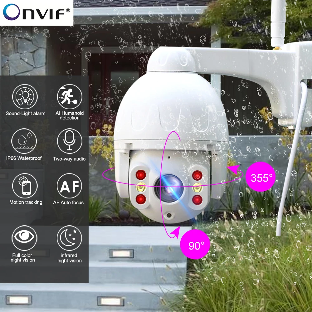 

N_eye Outdoor camera 8MP 4K HD Speed Dome Camera with color night vision waterproof PTZ Security wifi smart security camera 360°