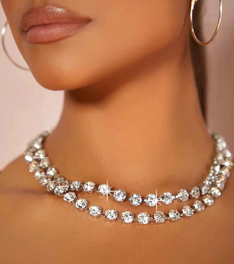 

Windy Rhinestone BLING wide double layer Necklace
