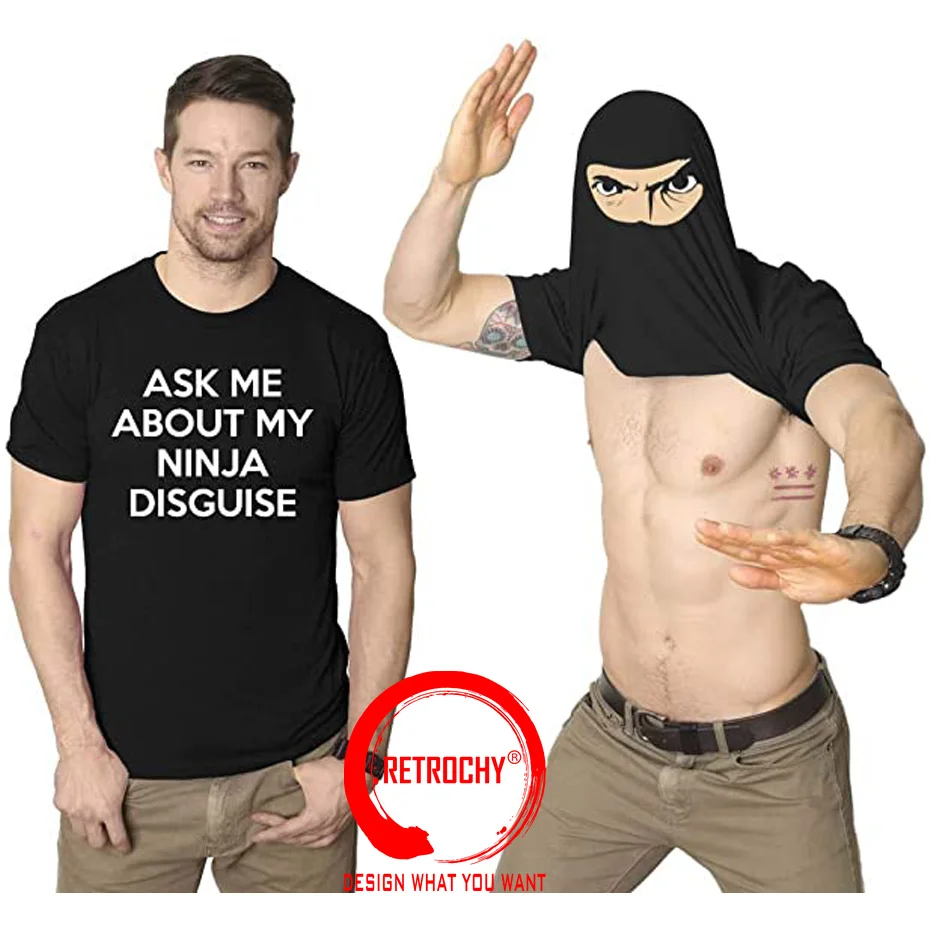 

Спросите меня о моем ниндзя, забавная Мужская футболка с откидной крышкой, новинка, костюм, графическая Мужская футболка, юмор, подарок, женс...