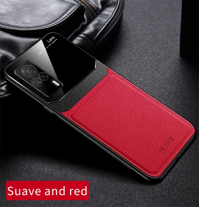 

Vivo S9 VivoS9 2021 V2072A Case Leather Glass Texture Soft TPU Bumper with Plexiglass Back Cover for Vivo S9E VivoS9E V2048A 5G