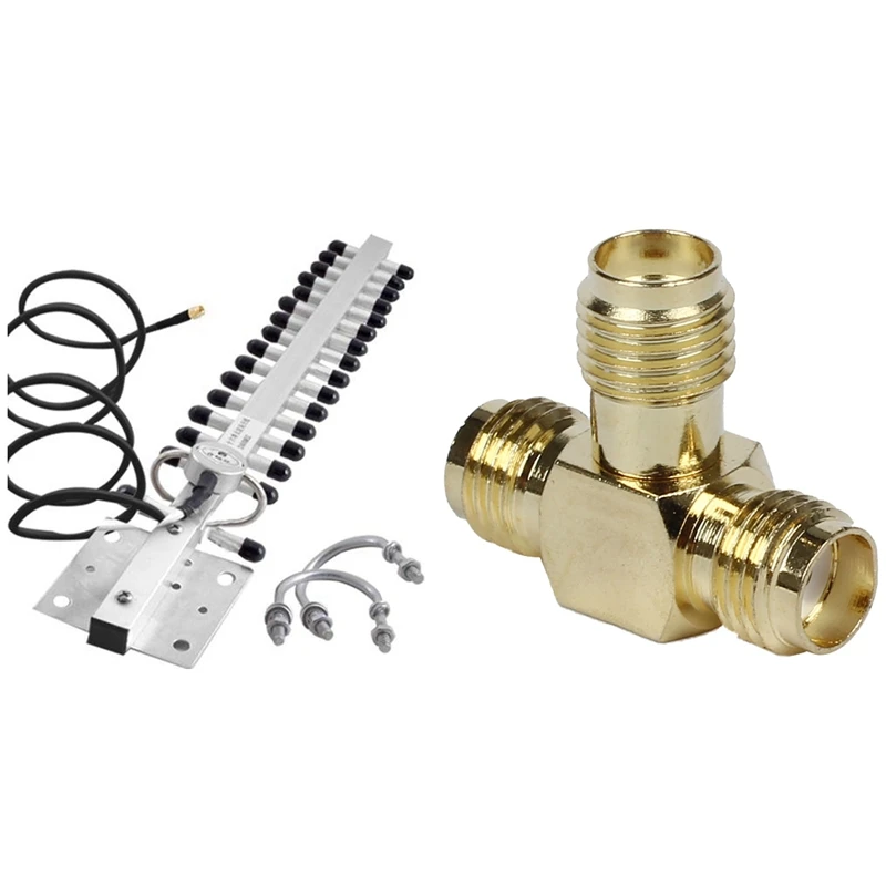 

1 Pcs SMA Female To Two SMA Female Triple T RF Adapter Connector & 1 Pcs 2.4Ghz 16DBI-18DBI Yagi WLAN Wifi Omni Antenna