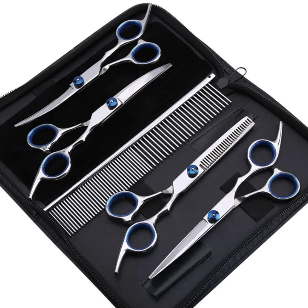 

Dog Shears Kit Cutting Hair Thinning Straight Curved Scissors Set Pet Grooming Stainless Steel
