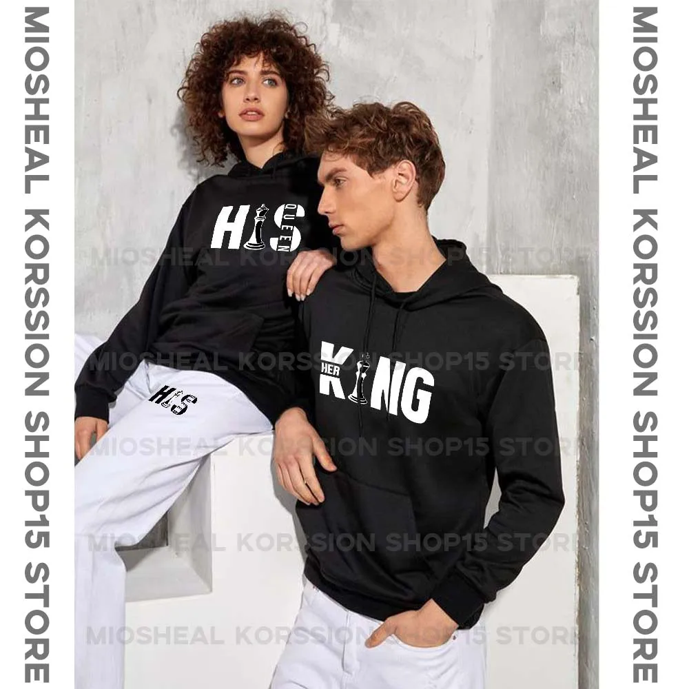

Lovers Tracksuit King Queen Printed Hoodie Set Men Women Sweatshirt + Pants Couple Suit Fleece Causal Sportwear 2 Pic Clothing