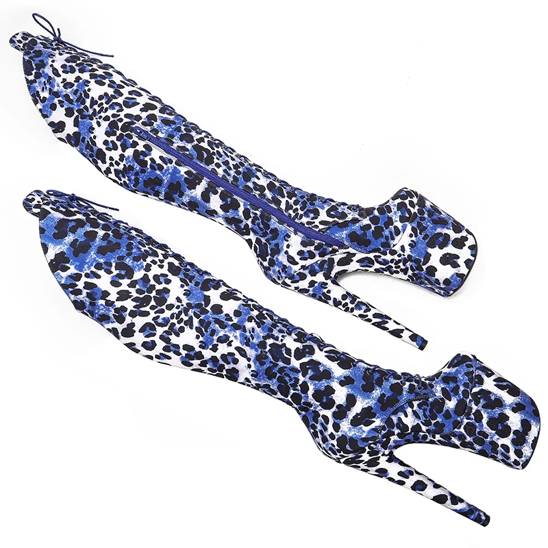 Leecabe  20CM/8inchesLeopard  upper  fashion  lady High Heel platform  Pole Dance boots