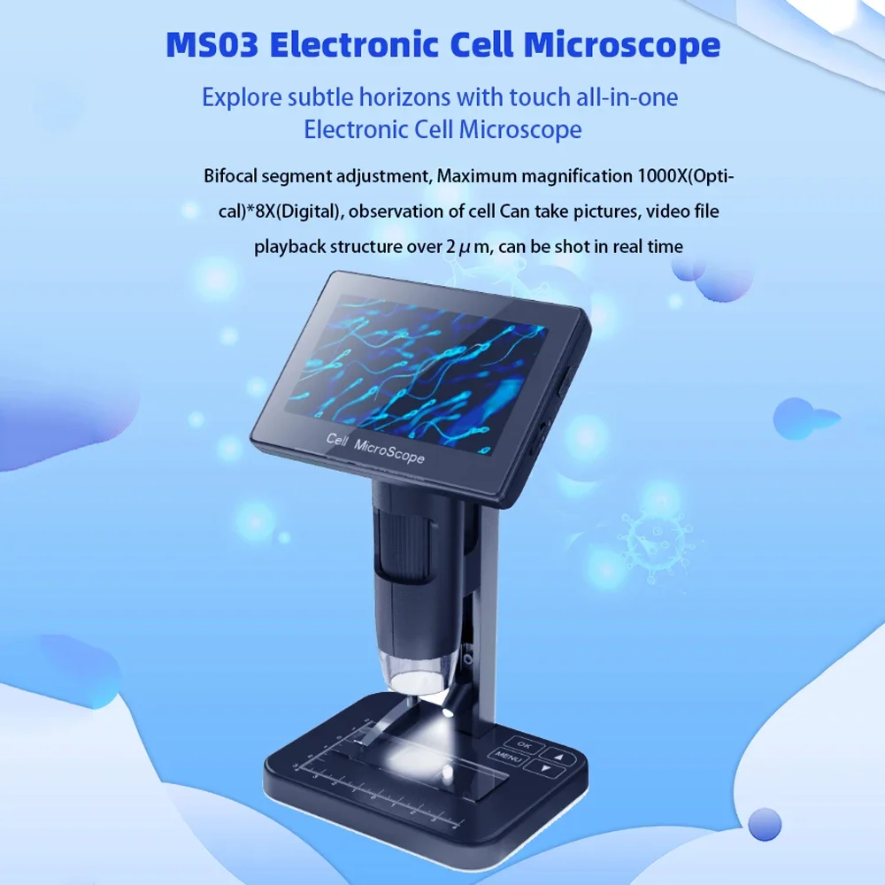 

Цифровой микроскоп MS03 1000X с 5-дюймовым 8-кратным цифровым зумом, биологические видеомикроскопы, увеличительное стекло для научных экспериментов, обучения