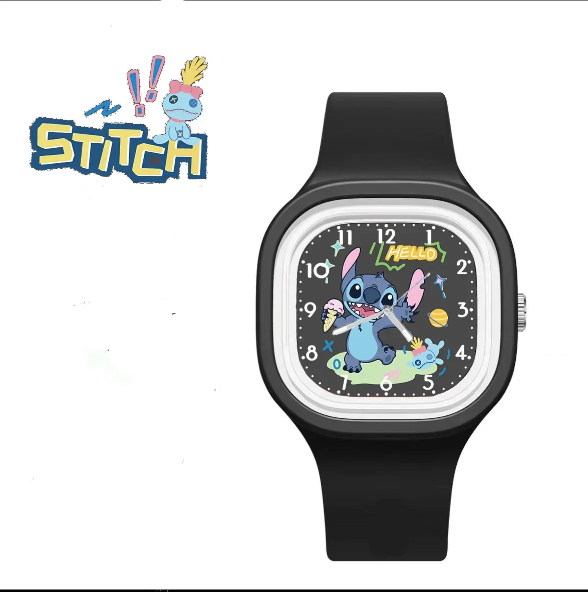 Водонепроницаемые детские часы Disney Stitch Мультяшные Милые силиконовые спортивные