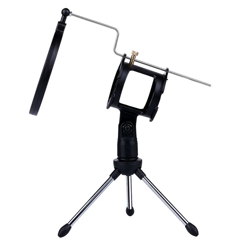 

Top Deals Adjustable Microphone Stand Desktop Tripod For Computer Video Recording With Mic Windscreen Filter Cover