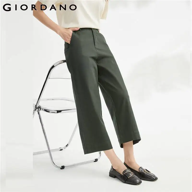 GIORDANO Women Pants High Waist Wide Leg Simple Solid Color Pants Stretch Ankle Length Comfort Fashion Casual Pants 05423068