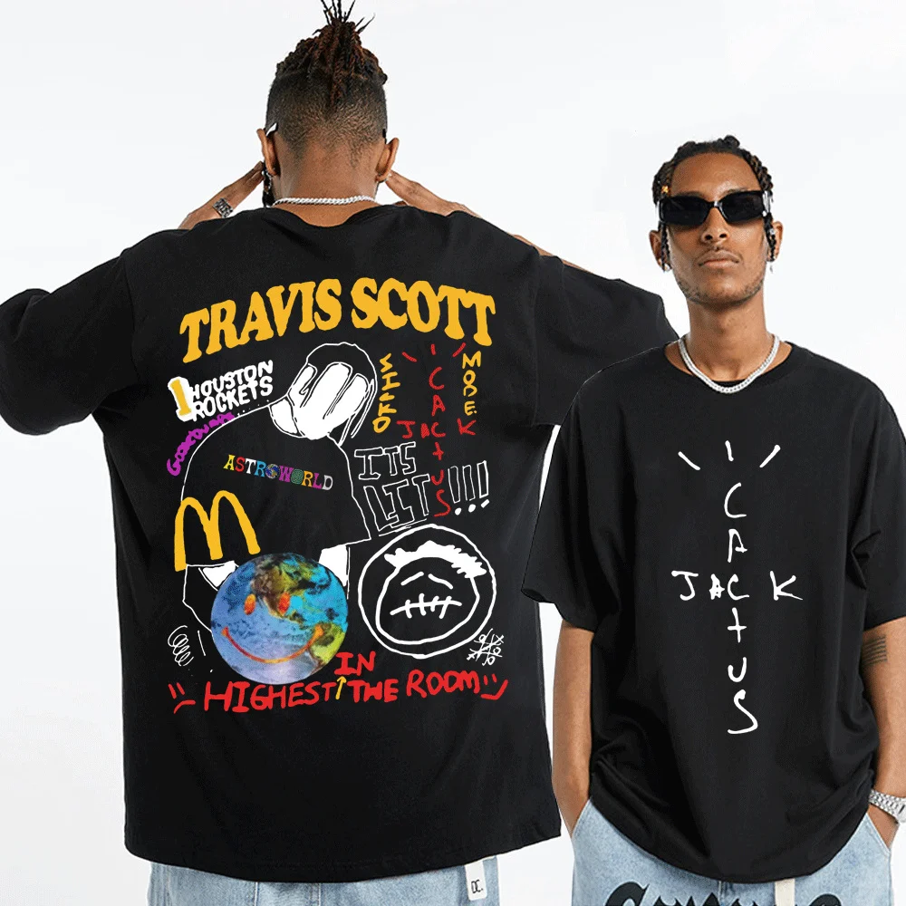 

Cactus Jack T-shirt Men LOOK MOM I CAN FLY Travis Scott Tees Oversized Hip Hop Style Short Sleeve Trend Print T Shirt Male