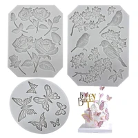butterfly rose flower stems birds blossoms silicone fondant mold for making polymer clay plaster crafting diy cake deco tools