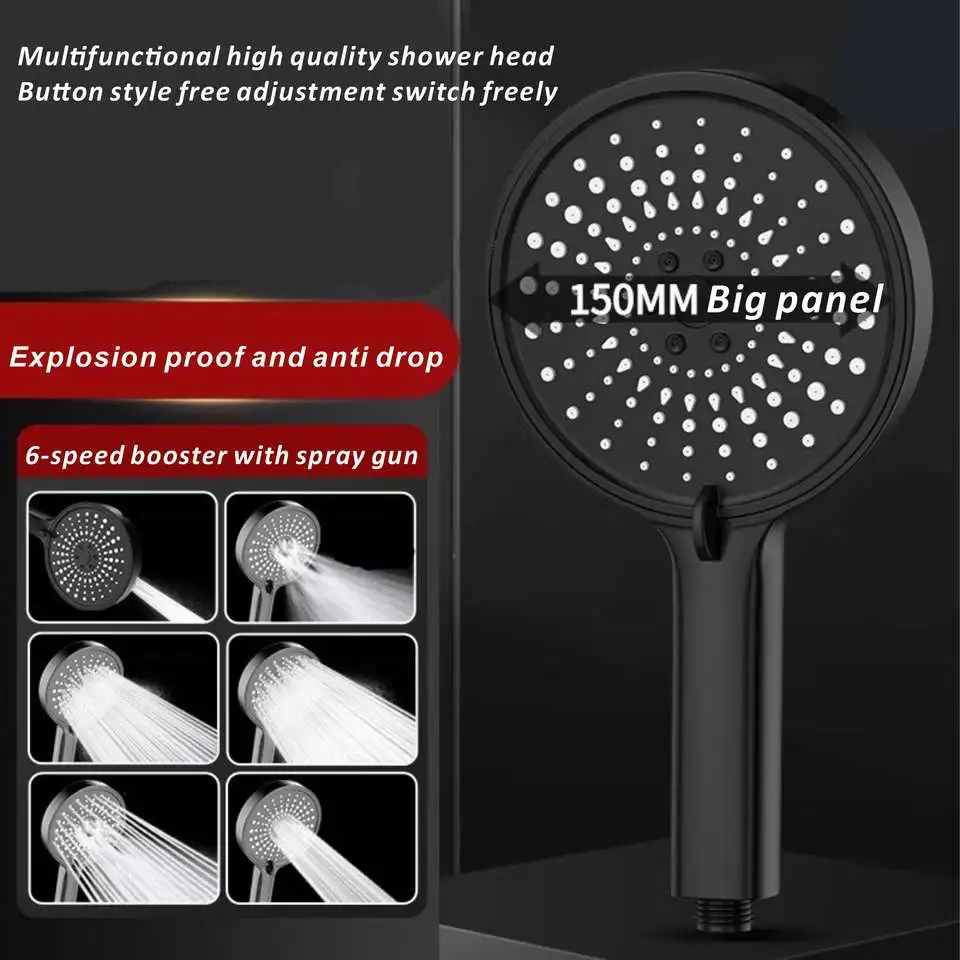 

15 см большая панель, 4 режима, насадка для душа с повышением давления, черная насадка для душа высокого давления с большим потоком, массажный душ, аксессуары для ванной комнаты