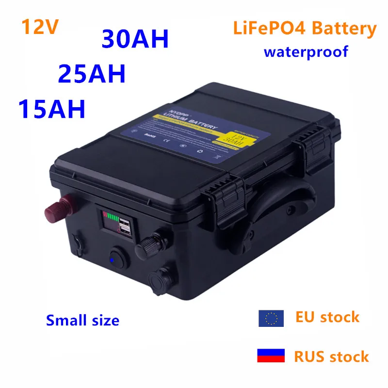 Batteria 12v lifepo4 30AH 25AH 15AH 12v batteria al litio lifepo4 con caricatore 5A per illuminazione a LED da pesca, sirena