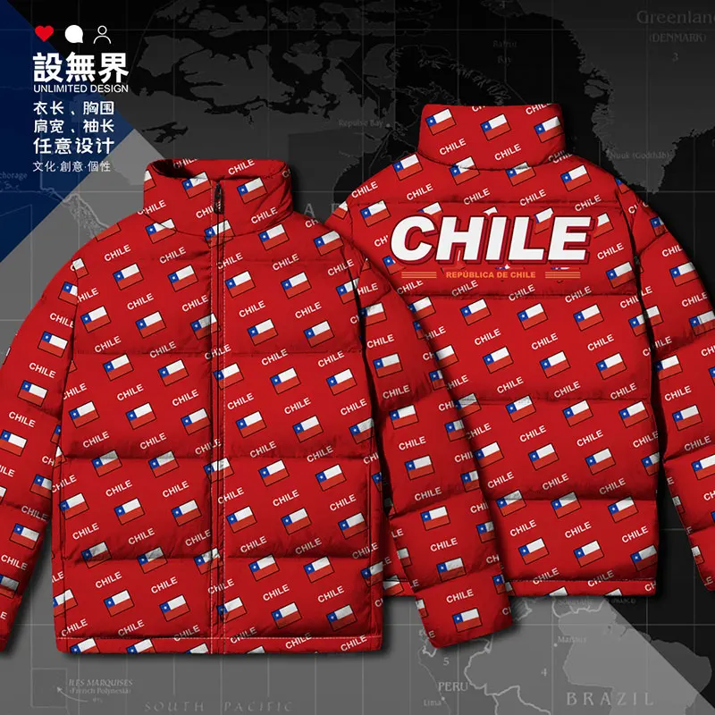Куртка на белом утином пуху с флагом Чили CHL утепленная модная уличная удобная