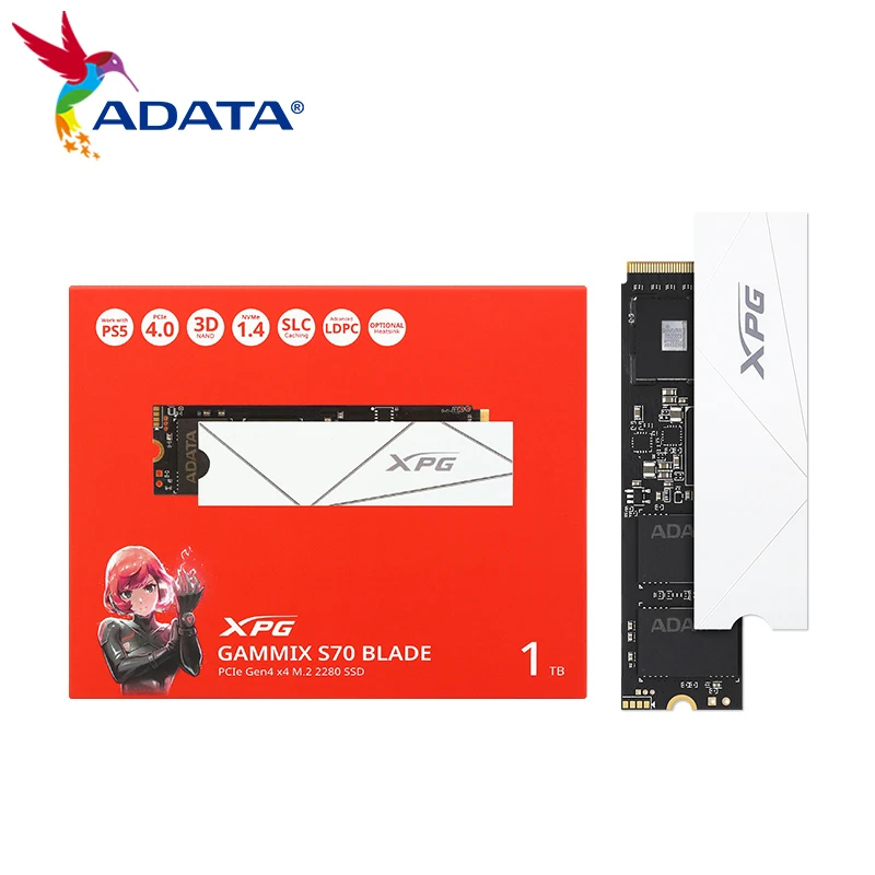 

ADATA XPG GAMMIX S70 Blade SSD 1TB 2TB PCIe Gen4x4 M.2 2280 White-heatsink Internal Solid State Drive for Desktop Laptop PS5