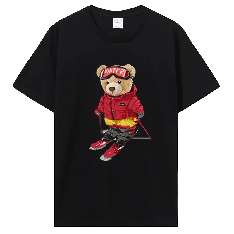 Новая модная Корейская мужская футболка с принтом медведя хлопковая одежда