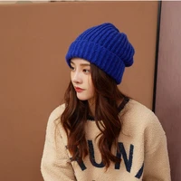 knitted hat woman winter warm hat men skull hat loose big head solid color casual beanie hat outdoor