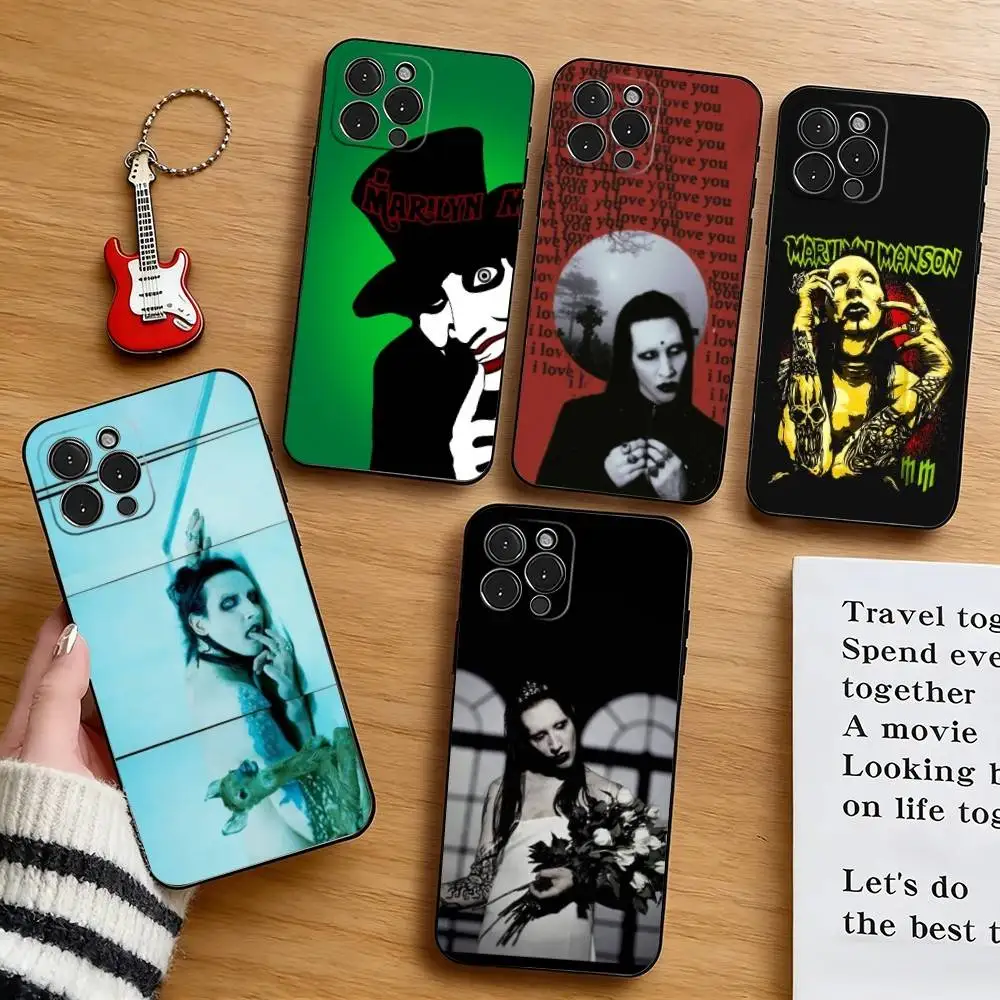 Фото Чехол для телефона M-Marilyn M-Manson для iPhone 17, 16, 15, 14, 13, 12, 11 Plus, Pro Max и других моделей, мягкий черный чехол №1