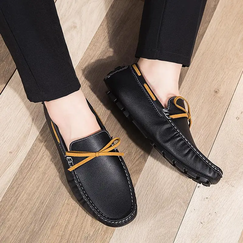 

European Station Printed Peas Shoes 2023 New Men's Casual Leather Shoes Genuine Leather Summer British Style Trendy Loafers