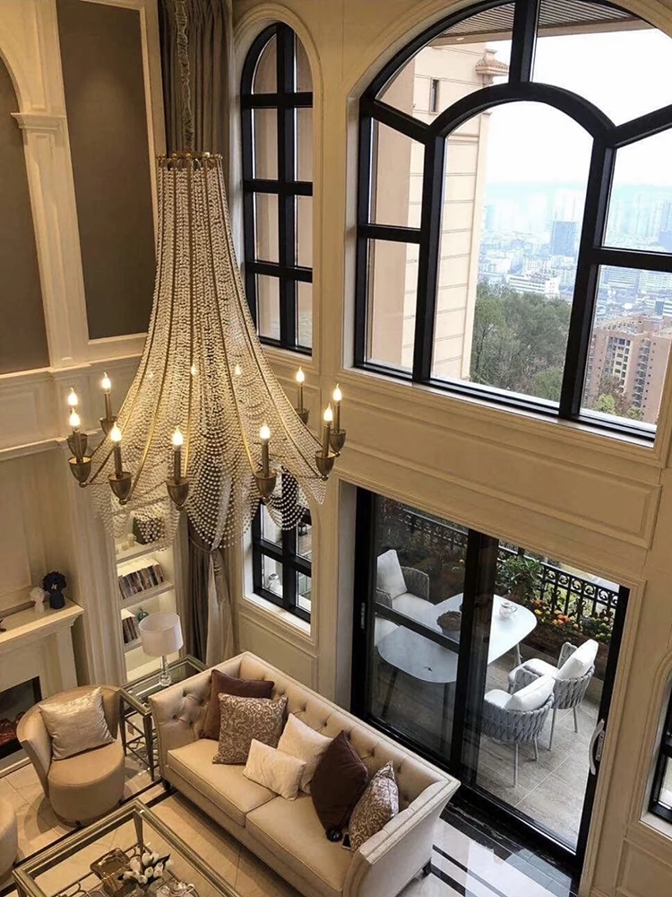 

American-Style Long Chandelier Duplex Villa Loft Apartment Large Lamp in the Living Room Crystal Restaurant French Staircase