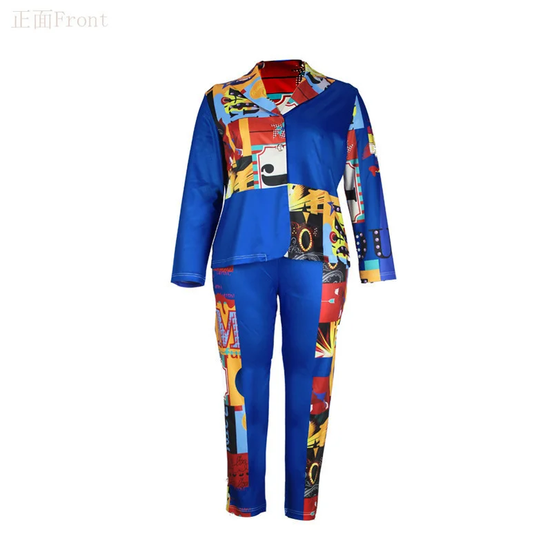 Plus Size Clothing Two Piece Set Women Print Jacket Shirt Pants Outfit Office Ladies Fall Winter Whole 3xl 4xl 5xl 6xl