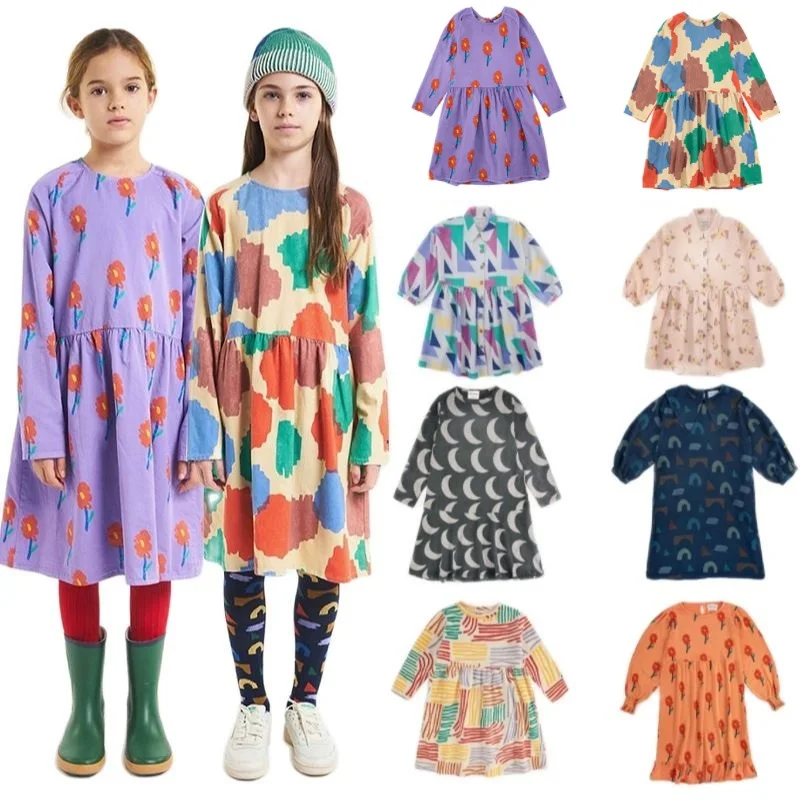 

Платье для девочек Новинка Осень 2022 Модное детское платье с принтом Корейская версия мультяшная хлопковая юбка принцессы детская одежда дл...