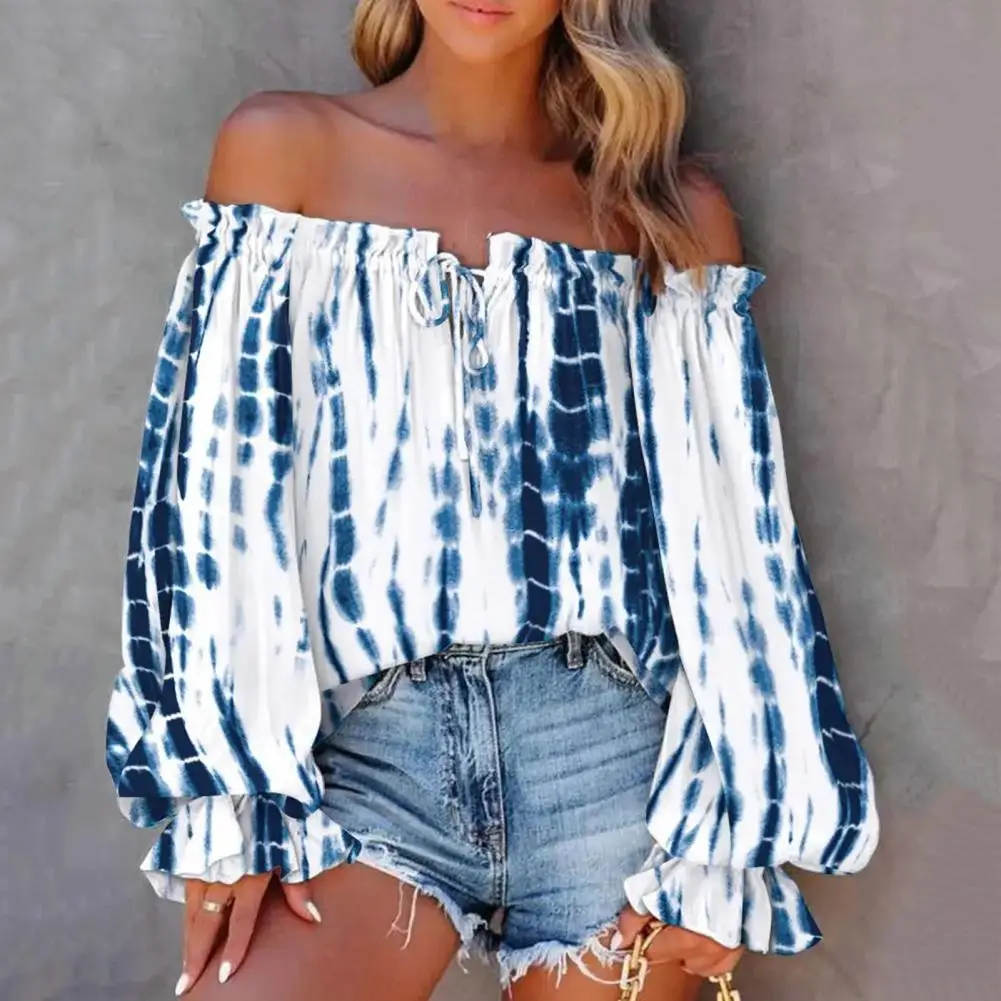 

Sexy Loose Casual Rhombus Printed Elegant Shirt Pullover Shirt All-Match Drawstring Collar