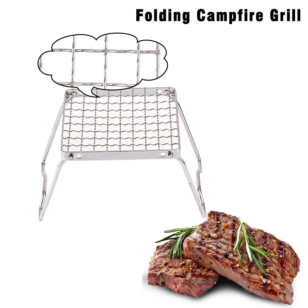 

Grill Campfire Picnic Camping Folding Steel Camping Grate Stove Stand Outdoor Home Barbecue Portable Accessories Multifunctional