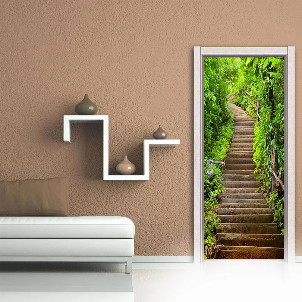 

2 Pcs 3D Door Wallpaper Mural 3d Wall Stickers Creative Wall Stickers Door Sticker Water Proof Self-Adhesive Paper Decoration