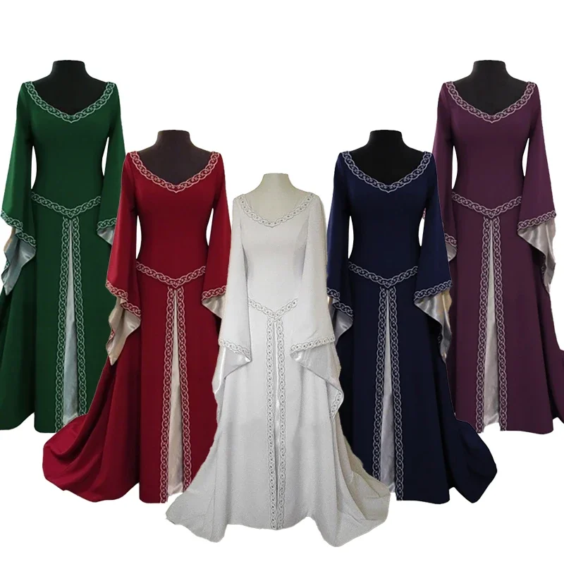 Женский винтажный готический костюм с корсетом на талии ретро платье макси эпохи