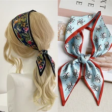 2022 Print Hair Bands Skinny Silk Scarf Women Headband Fashion Ribbon Scrunchies Hand  Wrist Wrap Foulard Accessories New