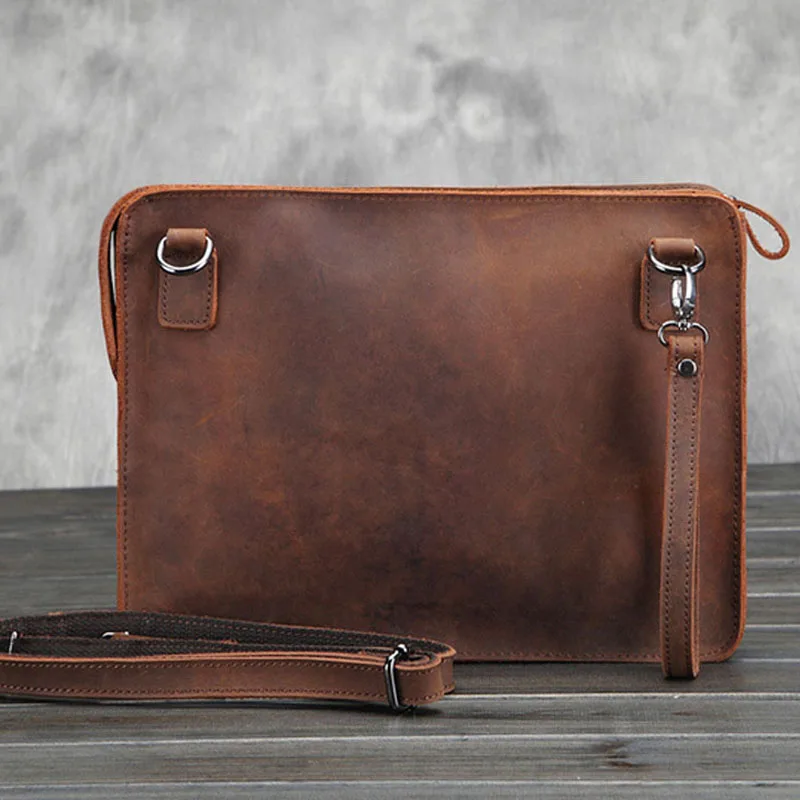 Quality Male iPad  Clutch Wrist Money Bags Leather crazy horse Male business leather shoulder bag briefcas The envelope bag  bag