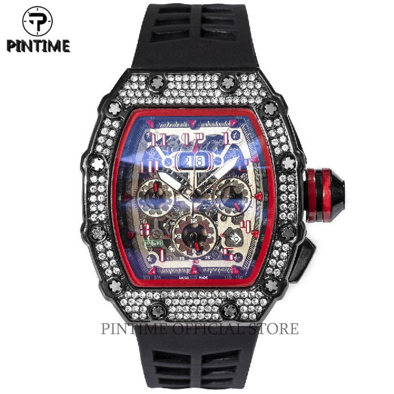 

PINTIME Military Quartz Watch for Men Luxury Chronograph Hip Hop Wristwatch Man NEW Black Wrist Clock Male zegarek meski montre
