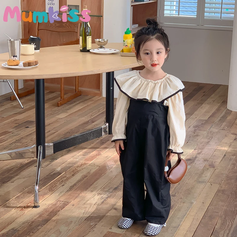 

Mumkiss Children Overalls Spring and Autumn Cotton Loose Straight Black Trousers Holiday Travel 3-8Y College Style Girl Pants