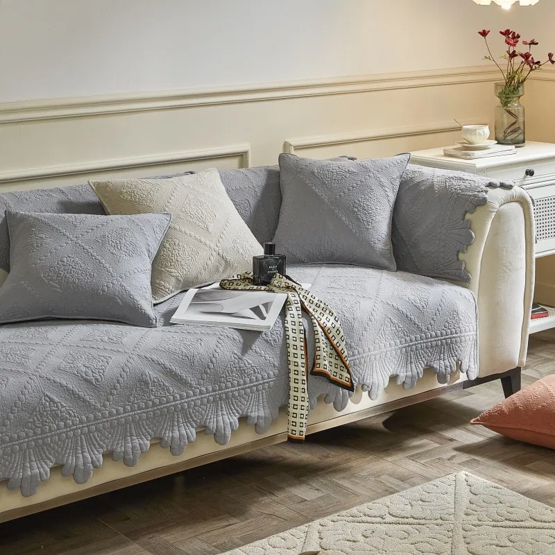 

Korean Solid Color Lace Sofa Cover Anti-slip Cushion Cover Cotton Velvet Universal Living Room Sofa Cover Furniture Protection