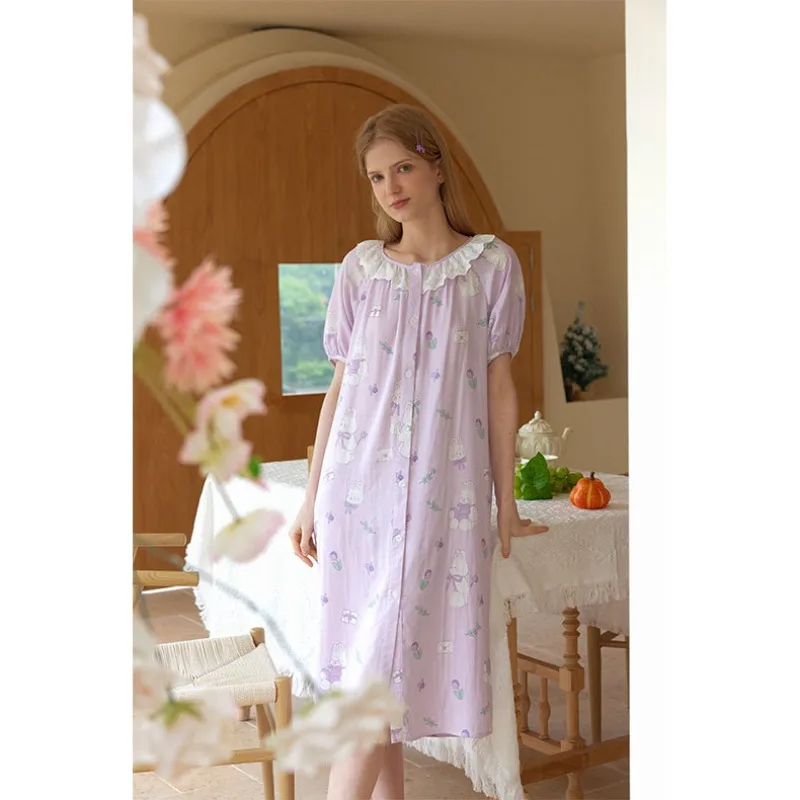 Летние женские пижамы из бамбукового хлопка милая двухслойная марлевая пижама с