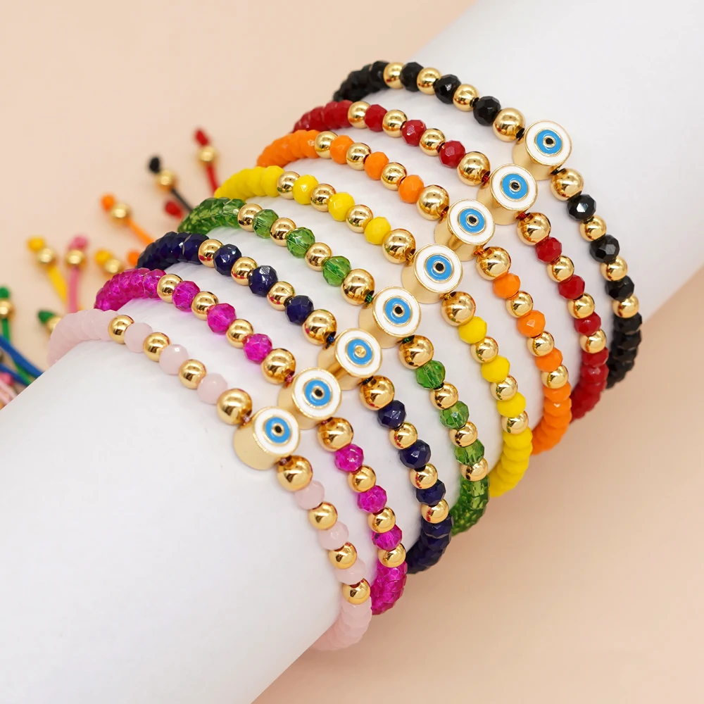 

Go2Boho Evil Eye Jewelry Handmade Design Gift Charm Bracelets for Women Teen Girl Irregular Crystal Gold Plated Beaded Bracelet