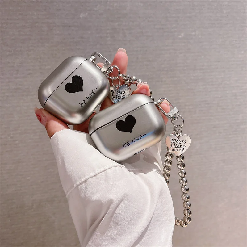 

Matte Electroplated Beads Black Heart Apple AirPods 1 2 3 Pro Case Cover IPhone Bluetooth Earbuds Accessories Airpod Case