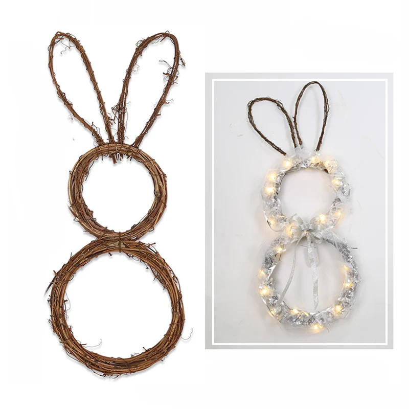 

New Easter Bunny Wreath Decoration DIY Folded Rattan Wreath Base for Home Handmade Rabbit Farmhouse Decor Easter Decorations