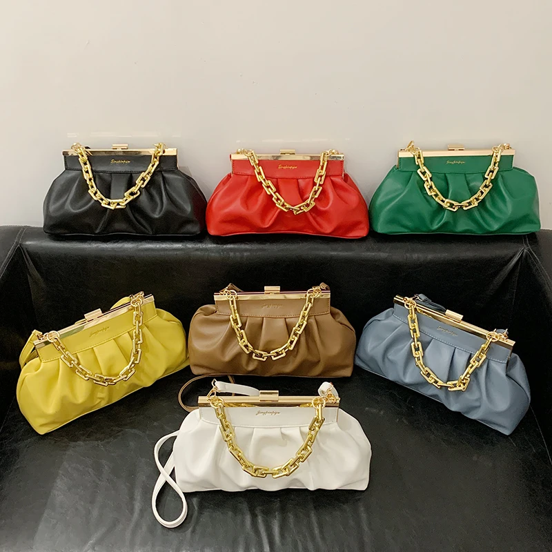 

Designer Cloud Bag For Women Fashion Pleated Handbag And Purse Luxury Thick Chain Shoulder Bag Metal Clip Bag Dumplings bolsos