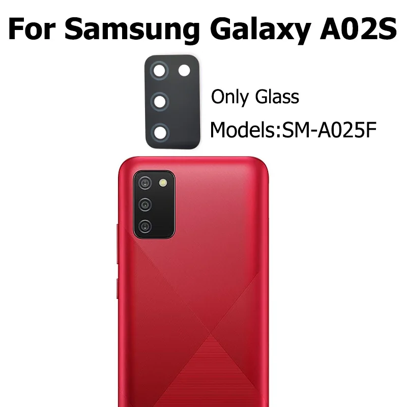 Объектив камеры 2 шт. для Samsung Galaxy A02S, задняя камера, стеклянный объектив с клейкой наклейкой, детали для замены крышки