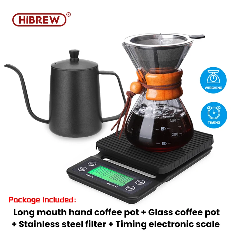 HiBREW 400ML Classic Glass Coffee Pot Wooden Handle Heat Resistant Pour Over Coffee Maker Manual Coffeemaker V60 Hand Dripper