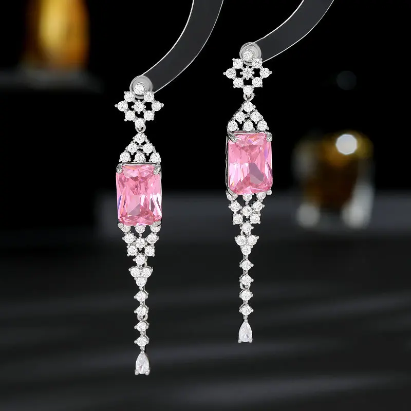 

BilincolorLight Luxury Fashion Zircon Inlaid Long Tassel Style Earrings for Women
