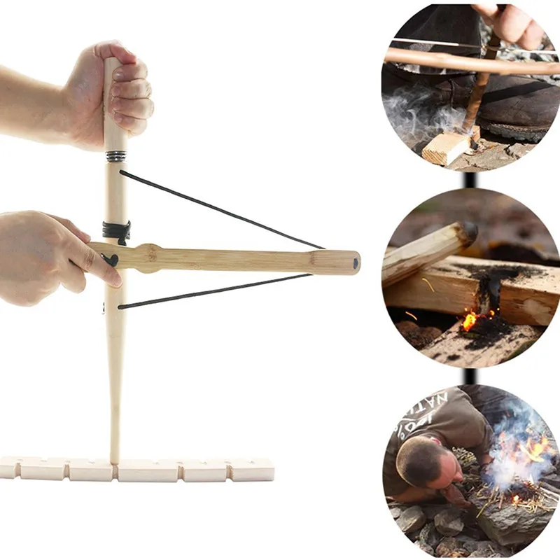 

Outdoor Survival Bow Drill Wood Make Fire Training Fire Starter Practice Friction Fire Tool Outdoor Activity Kits Camping Tools