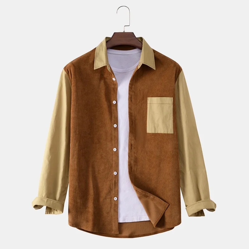 

Men Clothing 2022 Spring Autumn New Long Sleeve Splicing Pocket Shirt Casual Fashion Lapel Men's Shirt